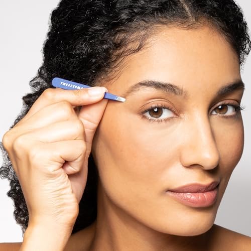 Tweezerman Mini Slant Tweezer - Tweezers for Eyebrows, Travel Tweezers for Eyebrows, Facial Hair (Granite Sky)