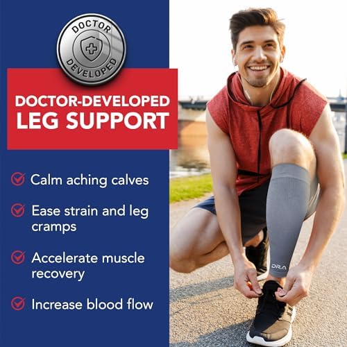 Dr. Arthritis Calf Compression Sleeves for Men and Women, Doctor Developed Leg Support, Medical Footless Compression Socks (Small, Grey, 1 Pair)