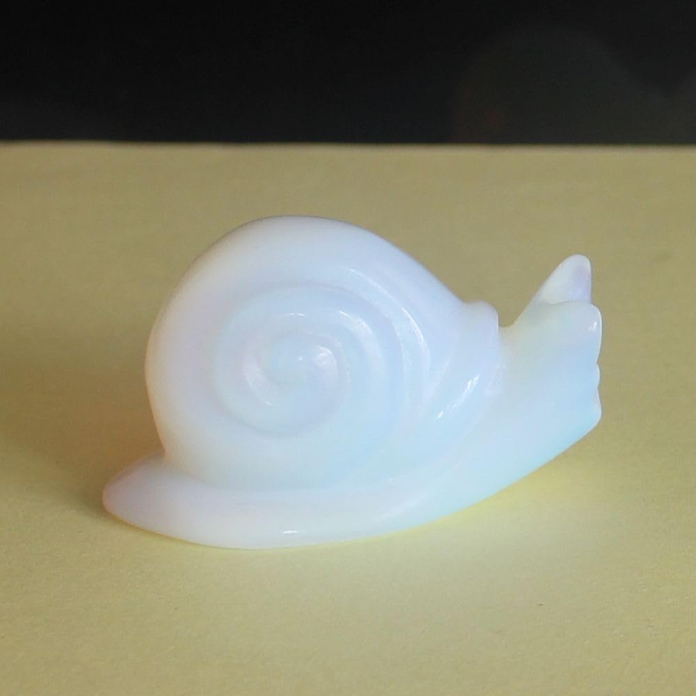 Hand Carved Gemstone Crystal Snail Figurine Animal Carving Statue Office Home Decor 2'' (White opalite)