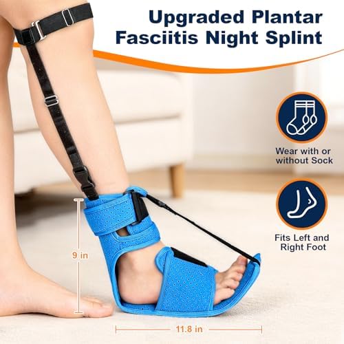 Upgraded Plantar Fasciitis Night Splint for Plantar Fasciitis Relief, Adjustable Plantar Fasciitis Brace for Achilles Tendonitis Heal Spur Foot Drop Pain Relief, Free Size for Men and Women