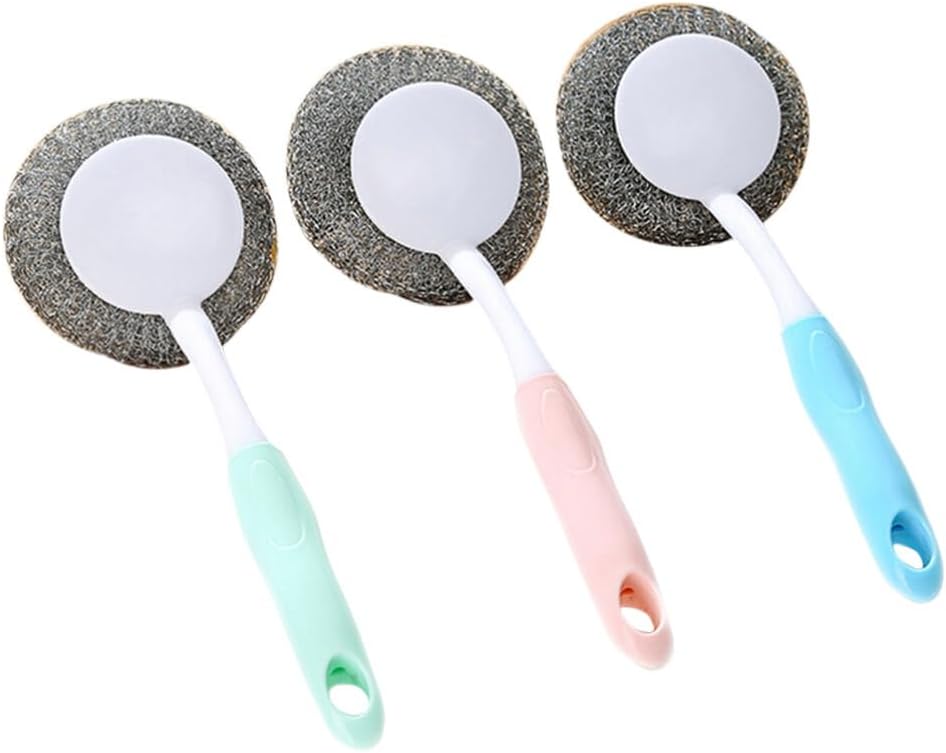 Healeved Wire Brush Cleaning Ball with Handle 9.84X3.54X0.39 Inch Ergonomic Kitchen Dishwashing Brush for Pots Pans Glasses Steel Scrubber