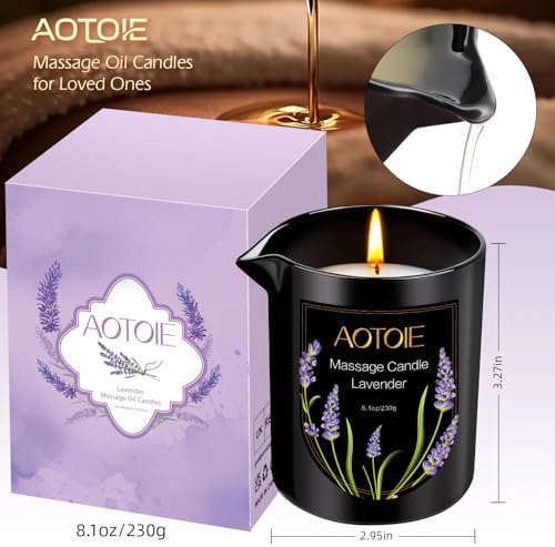 Massage Oil Candle,8.1 oz Low Temp Body Oil Candles for Massage Therapy, Moisturising Luxurious Relaxing Body Safe Soybean Wax Massage Candles for Home SPA (Lavender)