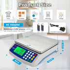 Large Digital Kitchen Scale 40kg/88lb Stainless Steel Price Computing Scale Counting Scale Deli Scale with LCD Display for Baking Bread Cooking Meat Prep Parts and Coins Adapter Included