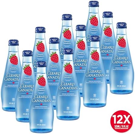 Clearly Canadian Summer Strawberry Sparkling Spring Water Beverage, Natural & Carbonated. 1 Case (12 Bottles x 325mL)
