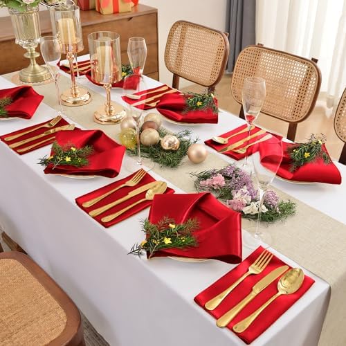 50 Pieces Red Satin Napkins, 17" x 17" Square Table Napkins, Silky Soft Smooth Washable Napkins for Restaurant, Weddings, Dinner, Party Decoration