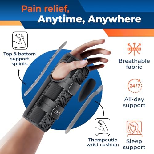 DR. BRACE Adjustable Wrist Brace Night Support for Carpal Tunnel, Doctor Developed, Upgraded with Double Splint & Therapeutic Cushion,Hand Brace for Pain Relief,Injuries,Sprains (L/XL Right Hand, Black)
