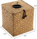 Yesland 2 Pack Square Seagrass Facial Tissue Box - Decorative Woven Paper Holder Napkin Dispense - 5 x 5 x 5 Inches Rattan Tissue Box Cover