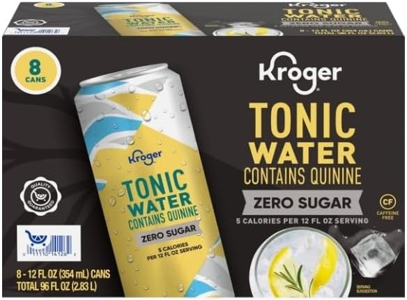 Zero Sugar Tonic Water with Quinine, 12 fl oz Cans, Pack of 8, Crisp Sparkling Mixer, Perfect for Cocktails