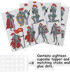 18pcs Glitter Soldier Dessert Cupcake Topper Pick for Medieval Knights Theme Decorations Men Boys Happy Birthday Party Decor Supplies