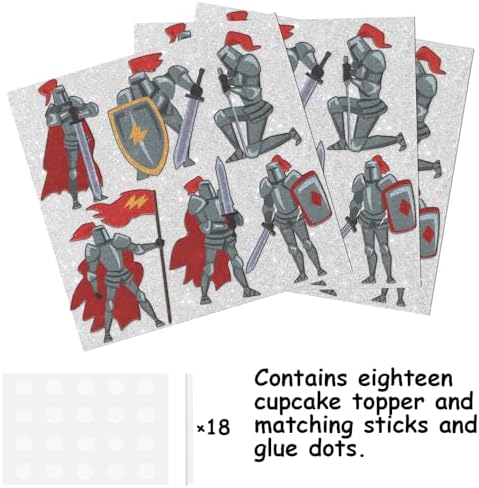18pcs Glitter Soldier Dessert Cupcake Topper Pick for Medieval Knights Theme Decorations Men Boys Happy Birthday Party Decor Supplies