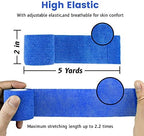 FRESINIDER 9 Rolls Self Adhesive Wrap Athletic Tape Gauze, Breathable Elastic Cohesive Bandage for Sports Injury & Pet (7 Pcs 2" x 5 Yards + 2 Pcs 1" X 5 Yards) (Blue)