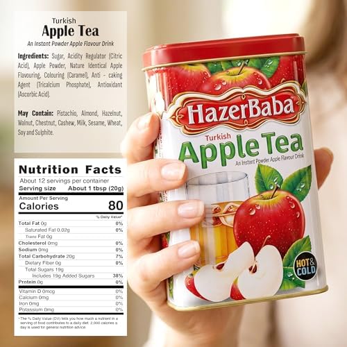 Hazer Baba Instant Drink Mix with Red Apple Flavor, Tin Box, 8.8oz (Pack of 1), Fruity Natural Powder, Quick Hot or Cold, Water Enhancer, Smoothie, Vegan, Kosher, Halal, Caffeine-Free