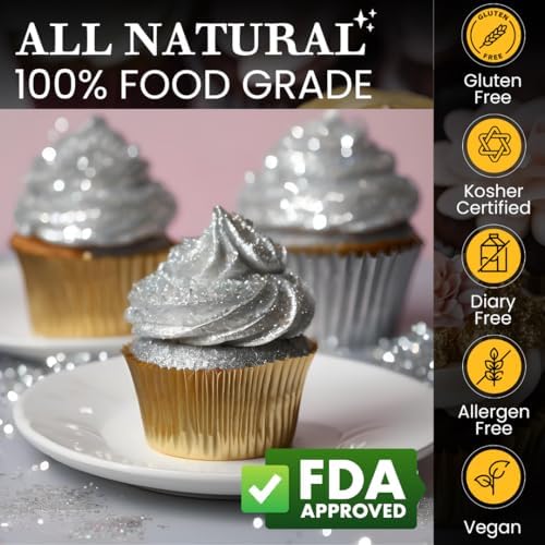 Dazzle Dust Edible Glitter Sprinkles for Cake Decorating, Drinks, Cookie, Icing, Dessert Decorations, Sparkly Luster, Food-Grade, Vegan, Gluten Free, Kosher, Bulk 10g, Silver