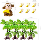 11 PCS Monkey Cake Topper with Coconut Trees Banana Cake Decoration for Jungle Safari Animal Themed Birthday Baby Shower Party Supplies