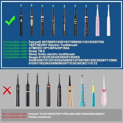 10 Pack Electric Toothbrush Replacement Heads Compatible with Fairywill FW-507/508/551/515/917/959/2011,FW-D1/D3/D7/D8,Toothbrush Replacement Heads Compatible with SEAGO 958/2316/SGKIDS-2303