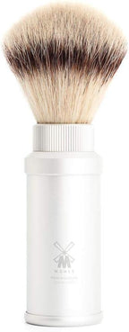 MÜHLE Travel Silver Aluminum Silvertip Fibre Shaving Brush - Portable Synthetic Luxury Shave Brush for Men, Rich Lather