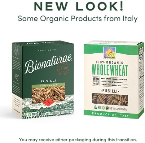 Bionaturae Fusilli Pasta Noodles - Whole Wheat Pasta, Kosher Certified, High Protein, Non-GMO Verified, USDA Certified, Whole Wheat Fusilli, Fusilli Pasta Organic, Crafted in Italy - 16 Oz