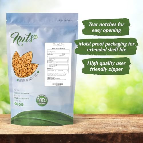 NUTS U.S. - Dried Apple Dices | Freshly Peeled and Cored | No Added Sugar | Chewy Texture | Non-GMO | Packed in a Resealable Bag (4 LBS)