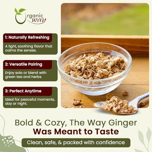 Organic Way Dried Ginger Root Cut & Sifted (Zingiber officinale) - Herbal Tea | Kosher & USDA Certified | Vegan, Non-GMO & Gluten Free | 100% Raw from India (2LBS - 32Oz.)