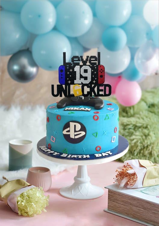 Happy 19th Birthday Video Game Cake Topper Level 19 Unlocked Cake Topper for Kids Boys Girls 19-Years-Old Birthday Party Decoration (happy 19)