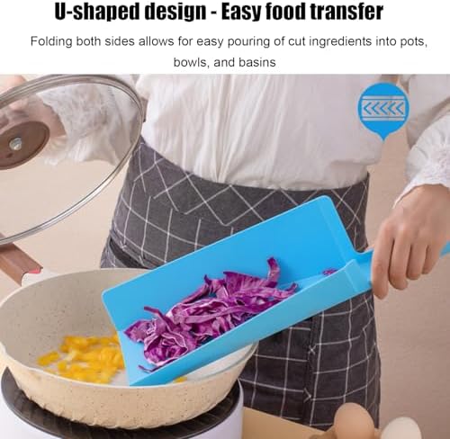 SEIWEI Folding Cutting Board, Portable Foldable Plastic Chopping Board with Hanging Hole, Non Slip Flexible U-Shaped Design for Easy Food Transfer Kitchen Meat Vegetables Fruits (Blue)