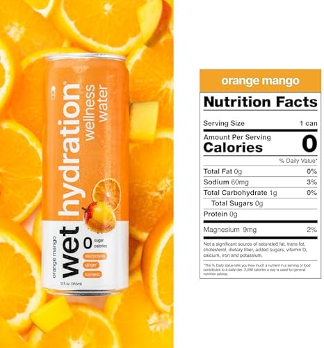 Wet Hydration - Functional Hydration Beverage - Flavored Water, Sugar-Free, Gluten-Free, No Artificial Ingredients (Orange Mango Ginger Turmeric)