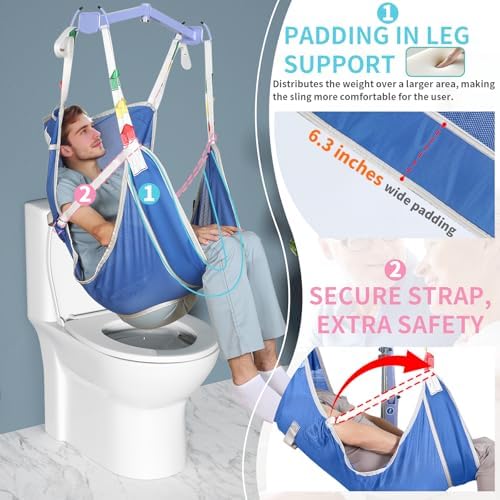 EZ Assistive Patient Lift Sling with Commode - Patient Lifting Slings for Transfer - Medical Full Body Straps for Elderly, Disabled,Nursing,Caregiver - SWL 500 lbs (Large-Blue-1 PC)