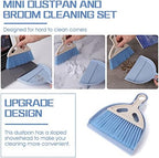 cobee Small Broom and Dustpan Cleaning Set, Mini Whisk Dustpan and Brush with Handle Portable Table Top Dust Pan Dining Table Crumb Sweeper Cleaning Tools with Soft Bristles for Housekeeping(Blue)