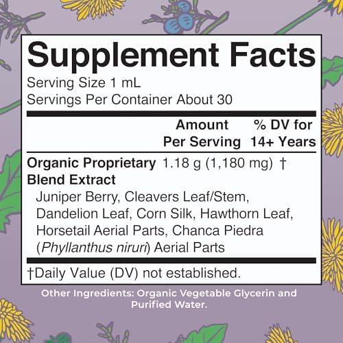 MARYRUTH'S Organics Herbal Supplement Drops | Support Renal & Urinary Systems | Juniper Berry | Cleavers | Dandelion | Hawthorn | Horsetail & Chanca Piedra | Vegan | Non-GMO | 1 Fl Oz
