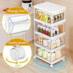 SNSLXH Portable Clear Storage Bins with Lid & Wheels, 24QT Clear Storage Bins with Lid, 4-Tier Plastic Bins with Wheels, Stackable, Magnetic Doors, for Bedroom, Living Room, Office