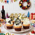 42Pcs Edible Happy New Year Cupcake Toppers Wafer Paper 2026 New Years Eve Party Decorations Picks for 2026 New Years Eve Party Supplies