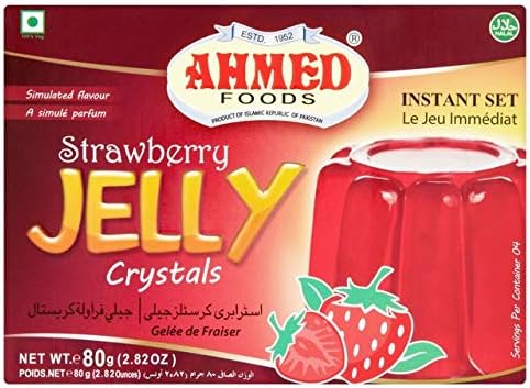 AHMED Halal Jello Vegetarian Crystal Jelly, Strawberry, 85 Gram (Pack of 12) (Packaging may vary)