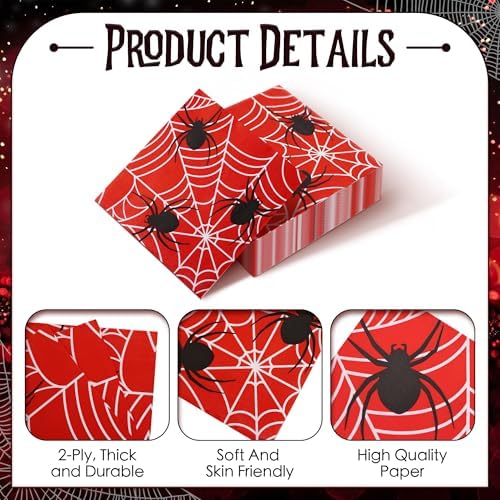 Halloween Spider Web Napkins, 6.5"x6.5"(50-Pack) Themed Party Cocktail Disposable Paper Napkins, Vibrant Mid Count Napkins, Decorative Dinner Hand Napkins for Festival Birthday Party Decoration