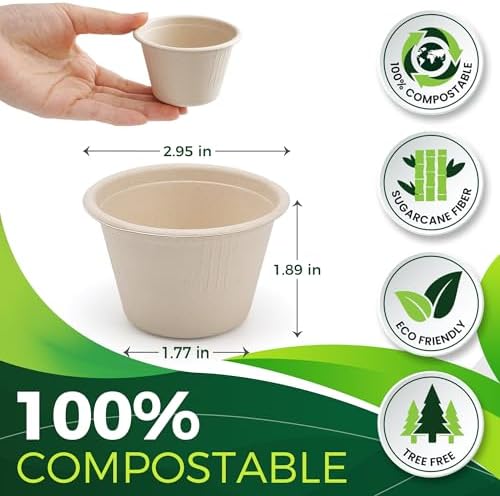 4oz Disposable Paper Cups [100-Pack], Sturdy Small/Mini Paper Cups/bowls, Perfect for Dip Sauce, Tasting and Snacks, 100% Compostable Sample Cups