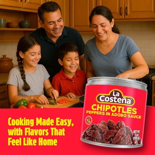 La Costeña Chipotle Peppers in Adobo Sauce - Smoked Spicy Peppers Chipotle in Adobo Sauce - Mexican Food, Taco, Enchiladas & Salsa - Hot Pickled Vegetables - 7oz, 6 Pack Canned Vegetables