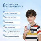 Kids Electric U Shaped Toothbrush Children Cartoon Sonic Automatic Toothbrush with 4 Brush Heads Full Mouth 6 Cleaning Modes - (Age 8-15, Blue)