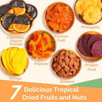 Dried Fruit Gift Basket – 7 Tropical Flavor Dry Fruits Gift Box - Chocolate Orange 12.5oz Soft Dried Fruit Basket Gift | Mixed Dried Fruit & Nut Gifts| Food Gifts for Women Snack Gift Basket for Men