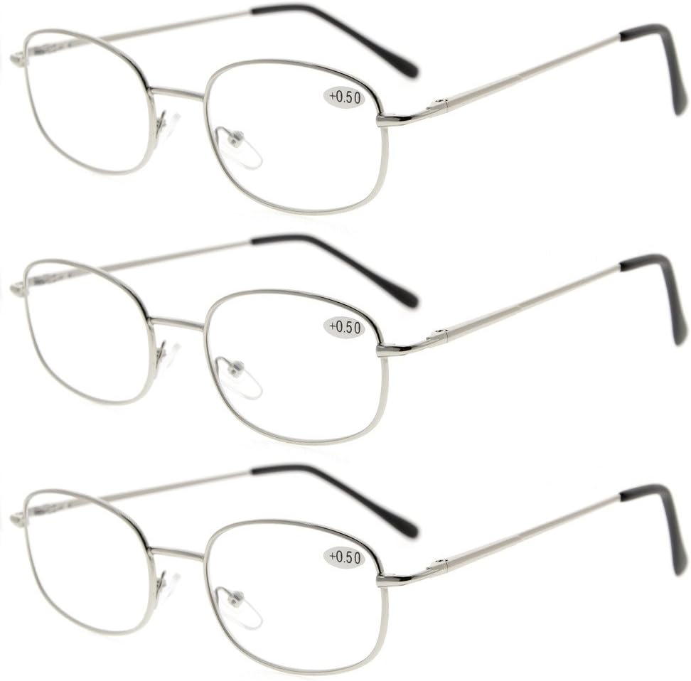 Eyekepper Classic Metal Frame Spring Hinged Arms Reading Glasses 3 Pair Valupac Metal Readers Silver