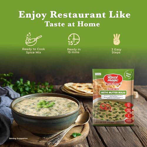 Rasoi Magic Spice Mix for Methi Mutter Malai, 50g | Ready-to-Cook | No Added Preservatives or Artificial Colours | Delicious Restaurant-Style Taste in 15 Minutes | Easy Cooking | Pack of 3