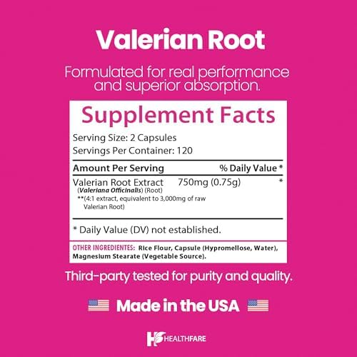 Healthfare Valerian Root Capsules | 3000mg High Potency Extract | 240 Vegan Pills | Herbal Supplement for Relaxation & Sleep Support | Non-GMO, Gluten-Free, Made in USA