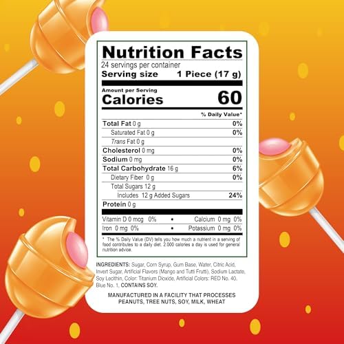 Colombina Bon Bon Bum Lollipops Mango Flavor, 24 Count (Pack of 1)