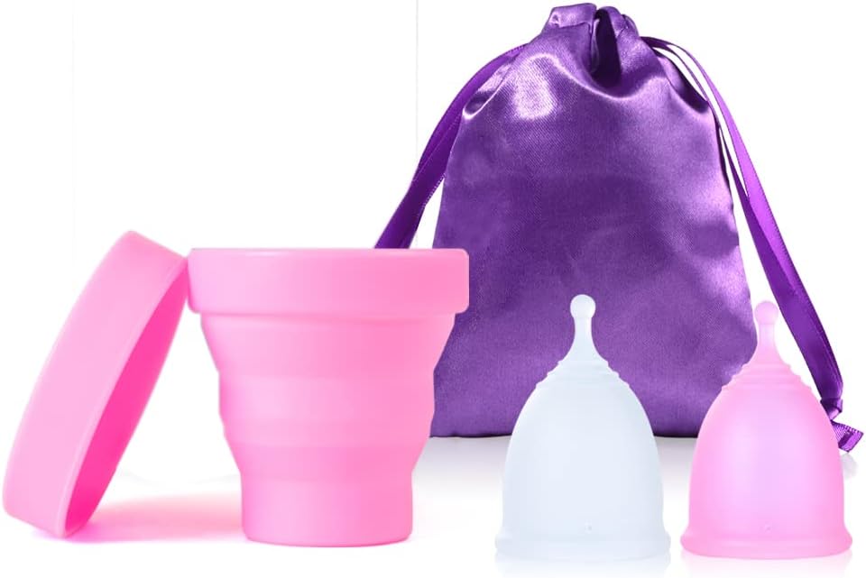 Menstrual Cup with Collapsible Storage Cup, Leak-Proof Design with Medical Grade Silicone Period Cups Reusable Comfortably use for 12 Hours(S+S)