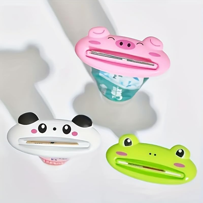 1PC Toothpaste Dispenser, Plastic Cartoon Animal Shaped Holder for Toothpaste and Facial Cleanser, Squeezable Toothpaste and Cleanser, Bathroom Accessory (Pink Pig)