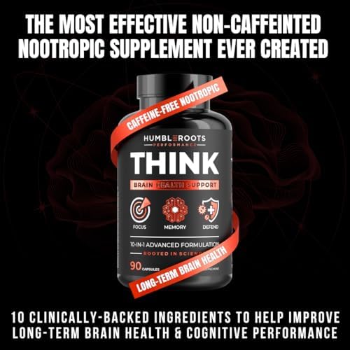 All-Natural Brain Supplement for Memory and Focus - Caffeine-Free Long-Term Cognitive Support - 10 Nootropic Ingredients Including Lion’s Mane, Bacopa, Turmeric, Ginkgo & Huperzine A - 90 Capsules