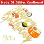 Glittery Gold Sushi Birthday Cake Topper - 'Let's Roll' Sushi Party Decoration for Japanese Themed Events
