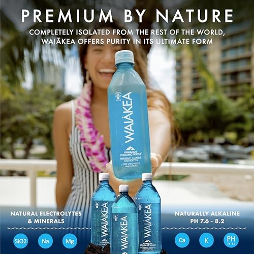 Waiakea Hawaiian Volcanic Water, Naturally Alkaline, 100% Oceanplast Recycled Bottle, 500ml - Pack of 24