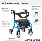 Drive Medical Nitro Sprint Foldable Rollator Walker with Seat - Lightweight Support - Large Wheels - Compact Folding Design - Adjustable Comfort - Standard Size - Blue