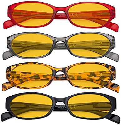 Eyekepper 4 Pack Computer Reading Glasses Women - Spring Hinge Ladies Blue Light Blocking Readers Amber Tinted +1.50