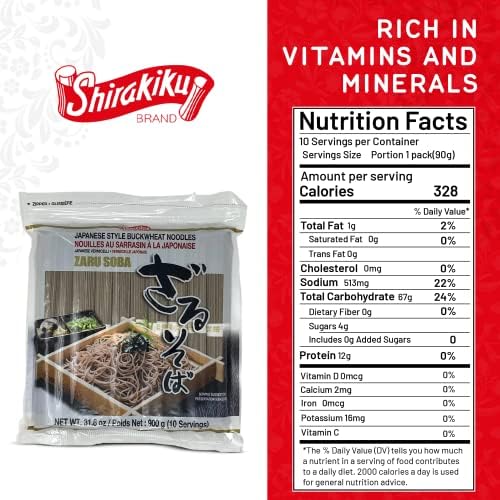 Shirakiku Zaru Soba Noodles | Japanese Style Dried Buckwheat Flavor Instant Noodles | Contains Wheat Flour | Low in Calories Easy to cook Soba Noodles 900g/31.8oz (10 Servings)