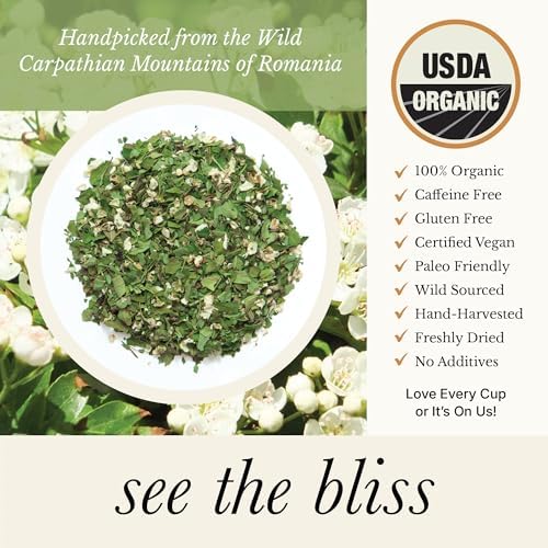 Wild Bliss Organic Wild Hawthorn Leaf & Flower - Caffeine Free Herbal Tea - Heart Health Support - 20 Plant Based Tea Bags